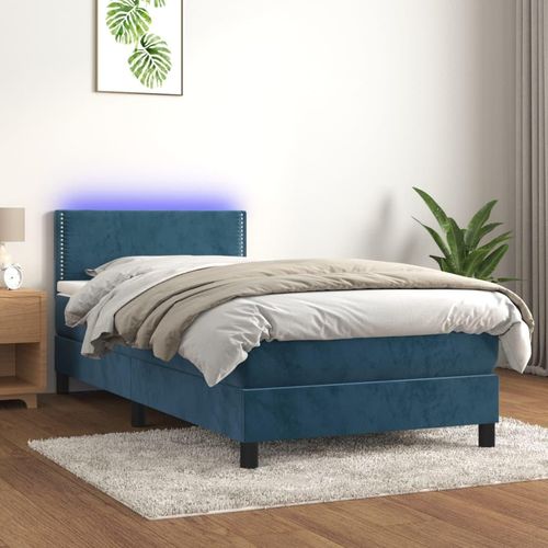 Boxspringbett Mit Matratze & Led Samt Dunkelblau | Größe: 100 x 200 cm | Modell: Flach mit Nägeln