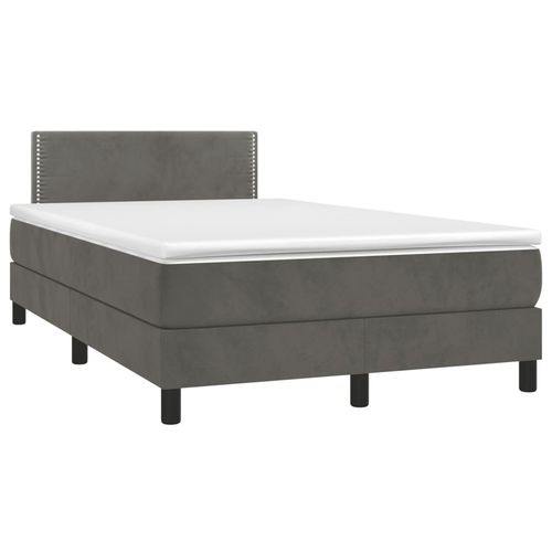 Boxspringbett Mit Matratze & Led Samt Dunkelgrau | Größe: 120 x 190 cm | Modell: Flach mit Nägeln