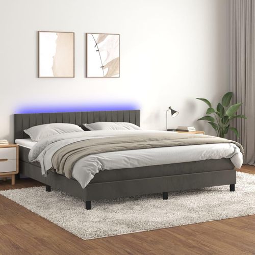 Boxspringbett Mit Matratze & Led Samt Dunkelgrau | Größe: 160 x 200 cm | Modell: Vertikale Streifen