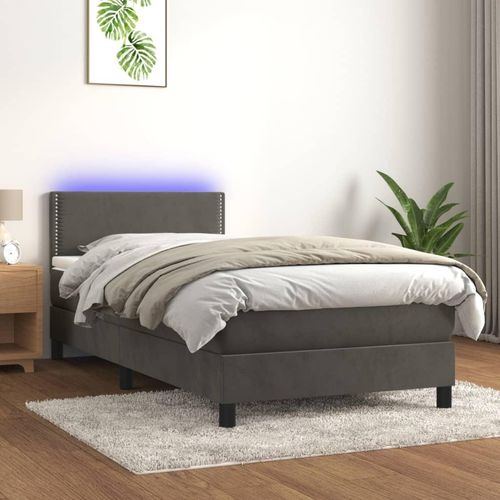 Boxspringbett Mit Matratze & Led Samt Dunkelgrau | Größe: 90 x 190 cm | Modell: Flach mit Nägeln