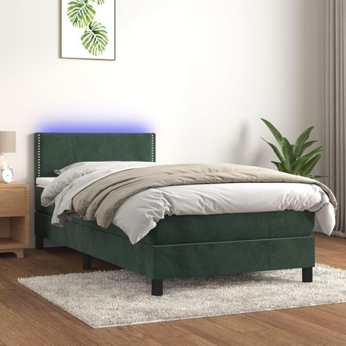 Boxspringbett Mit Matratze & Led Samt Dunkelgrün | Größe: 80 x 200 cm | Modell: Flach mit Nägeln
