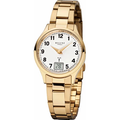 Funkuhr REGENT, gold (goldfarben, weiß), Armbanduhren, Damen, Quarzuhr, Armbanduhr, Damenuhr