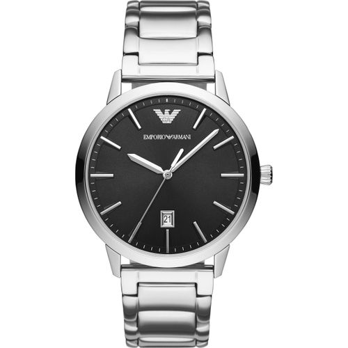 Quarzuhr EMPORIO ARMANI, schwarz, edelstahlfarben, Armbanduhren, Herren, Armbanduhr, Herrenuhr, Edelstahlarmband, analog, Tag