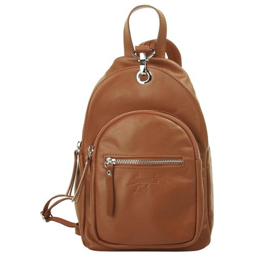 Cityrucksack SAMANTHA LOOK, Gr. B/H/T: 28cm x 18cm x 10cm, onesize, braun (cognac), Rindsleder, Leder, beschichtet, leicht glänzend, casual, Rucksäcke, echt Leder, Made in Italy