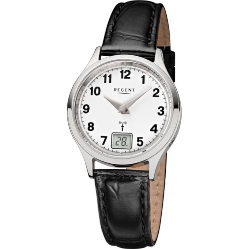 Funkuhr REGENT, schwarz (schwarz, silberfarben), Armbanduhren, Damen, Quarzuhr, Armbanduhr, Damenuhr