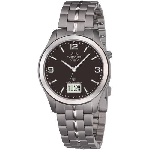Funkuhr MASTER TIME, silber (titansilberfarben, schwarz), Armbanduhren, Herren, Armbanduhr, Quarzuhr, Herrenuhr, Titan, Datum, Leuchtzeiger
