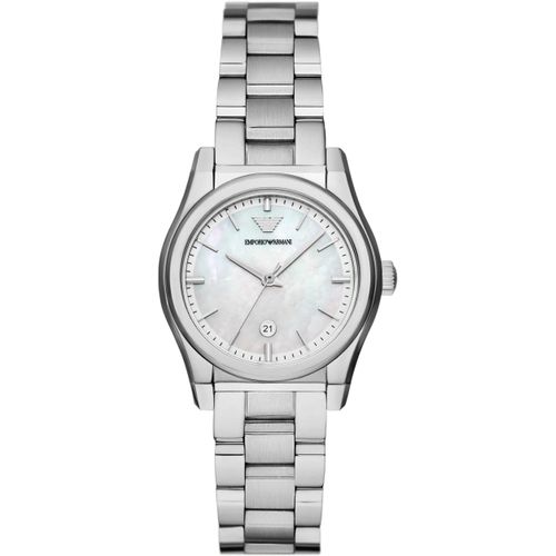 Quarzuhr EMPORIO ARMANI, silber (silberfarben), Armbanduhren, Damen, Armbanduhr, Damenuhr, analog, Edelstahlarmband