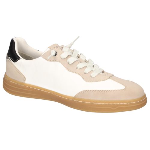 Slip-On Sneaker MUSTANG SHOES, Herren, Gr. 46, beige (sanftes weiß, beige), Lederimitat, kontrastfarbene Details, casual, Schuhe, Slipper, Freizeitschuh im Retro-Look