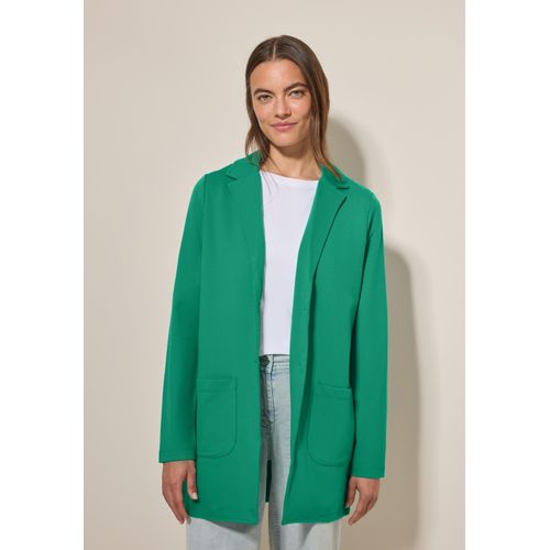 Longblazer CECIL, Damen, Gr. L (42), grün (malachite grün), Stoff, 72% Viskose, 24% Polyamid, 4% Elasthan, Strukturmuster, casual, normal hüftbedeckend, V-Ausschnitt, Langarm Bündchen, Blazer, mit Reverskragen