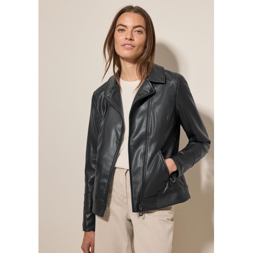 Bikerjacke CECIL, Damen, Gr. M (40), schwarz, Stoff, Obermaterial: 100% Polyester; Futter: 100% Polyester, unifarben, casual, normal normal, V-Ausschnitt, Langarm abgesteppt, Jacken, mit asymmetrichem Reißverschluss