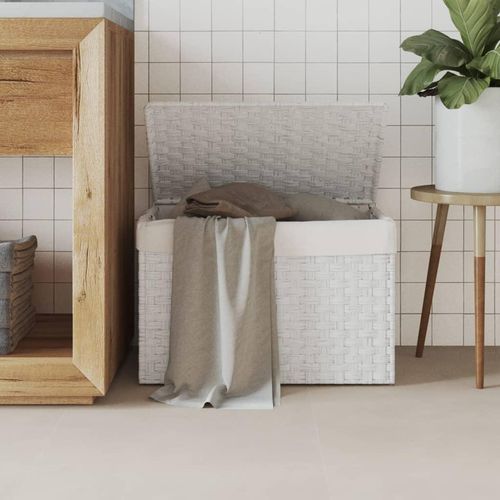 Wäschekorb Mit Deckel 55,5X35X34 Cm Poly Rattan | Farbe: Weiß