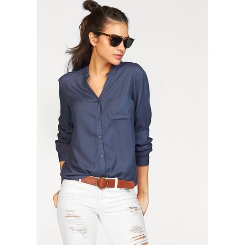 Hemdbluse AJC, Damen, Gr. 44, blau (indigo (bluse aus nachhaltigem material)), Web, Obermaterial: 100% Viskose, casual, figurumspielend hüftbedeckend, V-Ausschnitt, Langarm 1-Knopf-Manschette mit Schlitz, Blusen, mit unterschiedlichen Druckvarianten oder in Uni