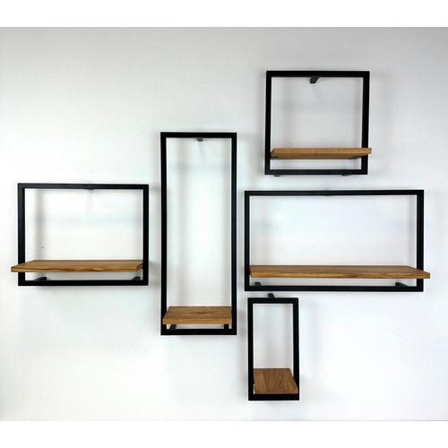 Ablageelement ANDAS "Londen", schwarz (natur, schwarz), B:30cm H:80cm T:20cm, Massivholz, Regale, aus Metall, Ablageflčhen aus massiver Eiche