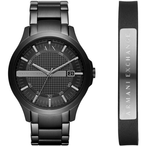 Quarzuhr ARMANI EXCHANGE, schwarz (schwarz, schwarz), Armbanduhren, Herren, Armbanduhr, Herrenuhr, Datum, analog, Edelstahlarmband