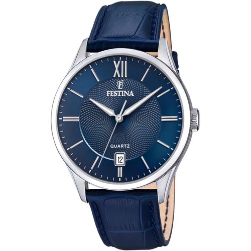 Quarzuhr FESTINA, blau, Armbanduhren, Herren, Armbanduhr, Herrenuhr, Datum, Lederarmband