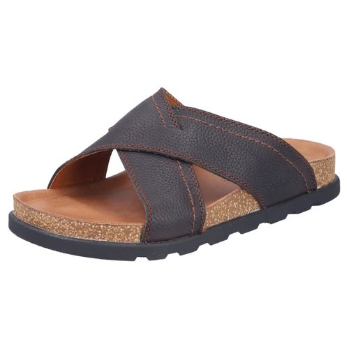 Pantolette RIEKER, Herren, Gr. 44, braun (dunkelbraun), Leder, unifarben, casual, Schuhe, Sommerschuh, Strandschuh, Hausschuh mit Fußbett
