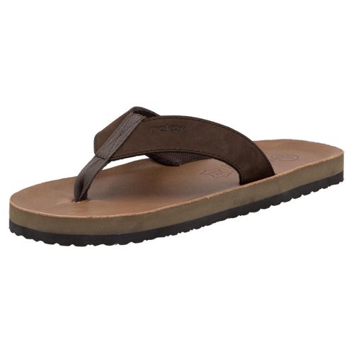 Zehentrenner RIEKER, Herren, Gr. 45, braun (dunkelbraun), Nubukleder, unifarben, casual, Schuhe, Sommerschuh, Strandschuh, Badeschuh, Poolslide mit Zehensteg
