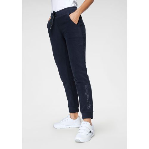 Fleecehose KANGAROOS, Damen, Gr. 46, N-Gr, blau (marine), Fleece, Obermaterial: 100% Polyester, bedruckt, unifarben, bequem 7/8-Länge, Hosen Relaxhose Schlupfhose Haushose Loungehose Jogger-Pants, mit Eingrifftaschen und Tunnelzug