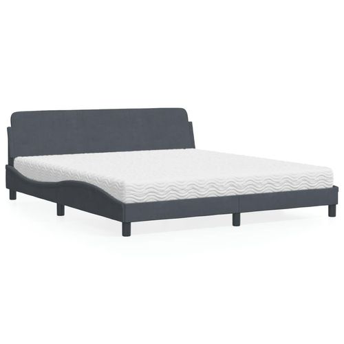 Bett Mit Matratze Samt | Farbe: Dunkelgrau | Größe: 180 x 200 cm