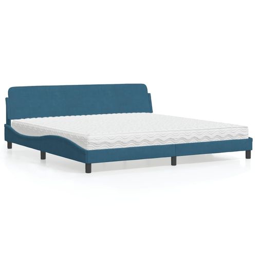 Bett Mit Matratze Samt | Farbe: Blau | Größe: 200 x 200 cm