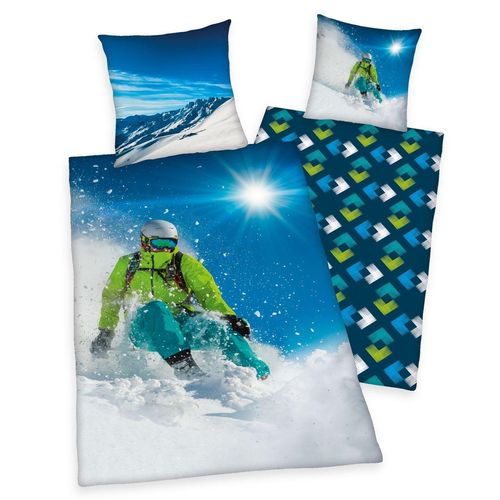 Skifahrer Bettwäsche Größe 80x80 + 135x200 cm