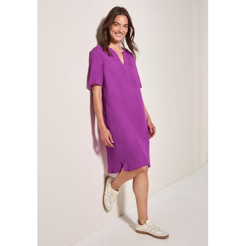 Sommerkleid CECIL, Damen, Gr. XXL (46), N-Gr, magenta lacquer, Web, Obermaterial: 55% Leinen, 45% Viskose, unifarben, casual, bequem knielang, V-Ausschnitt, Kurzarm, Kleider, Splitneck, mit Leinen