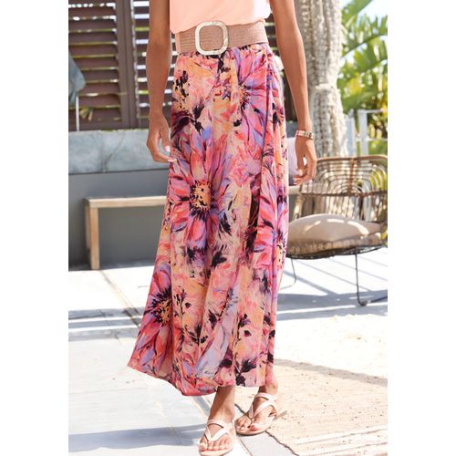 Maxirock LASCANA, Damen, Gr. 38, pink (pink bedruckt), Web, Obermaterial: 100% Viskose, bedruckt, modisch, figurumspielend knöchellang, Röcke, mit Schlitz