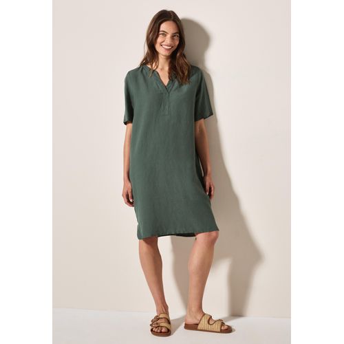 Sommerkleid CECIL, Damen, Gr. XXL (46), N-Gr, balmy khaki, Web, Obermaterial: 55% Leinen, 45% Viskose, unifarben, casual, bequem knielang, V-Ausschnitt, Kurzarm, Kleider, Splitneck, mit Leinen
