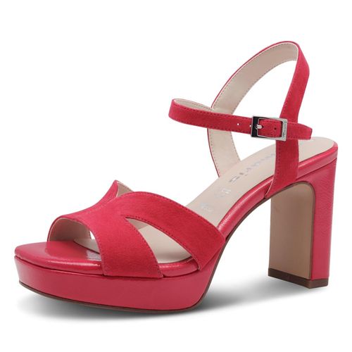 High-Heel-Sandalette TAMARIS, Damen, Gr. 36, pink, Ziegenveloursleder, unifarben, elegant, Schuhe, Sommerschuh, Abendschuh, Blockabsatz, mit ANTIshokk-Absatz