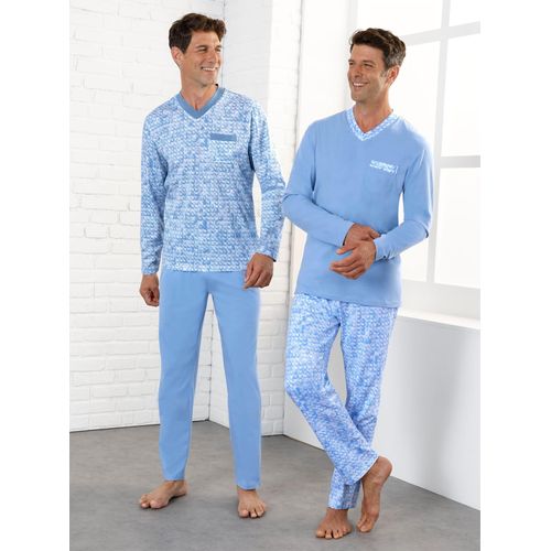 Schlafanzug KINGS CLUB, Herren, Gr. 56/58, blau (weiß, himmelblau, bedruckt), 100% Baumwolle, Homewear-Sets