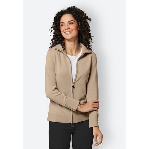 Strickjacke CREATION L PREMIUM, Damen, Gr. 50, beige, 100% Baumwolle, unifarben, Langarm, Strickjacken