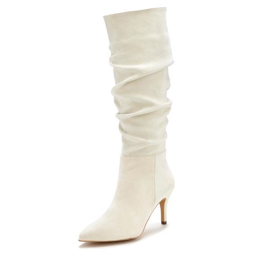 Reißverschlussstiefel LASCANA, Damen, Gr. 40, beige, Obermaterial: 100% Textilmaterial. Futter: 100% Textilmaterial. Decksohle: 100% Textilmaterial. Laufsohle: 100% Synthetik, unifarben, modisch, Schuhe Brautschuh, mit modischer Raffung, Langschaft, High-Heel Stiefelette,Slouchy Boots