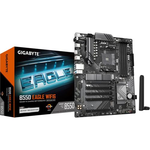 Gigabyte B550 EAGLE WIFI6 - Motherboard - ATX - Socket AM4 - AMD B550 Chipsatz - USB-C 3.2 Gen 1, USB 3.2 Gen 2, USB 3.2 Gen 1 - Bluetooth, Wi-Fi 6E, Gigabit LAN - Onboard-Grafik (CPU erforderlich)