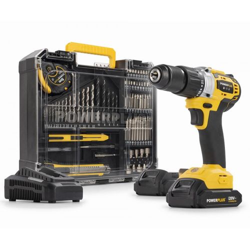 Akku-Bohrmaschine Powerplus POWX00850 mit Schlagschrauber + 78 Stück Zubehör