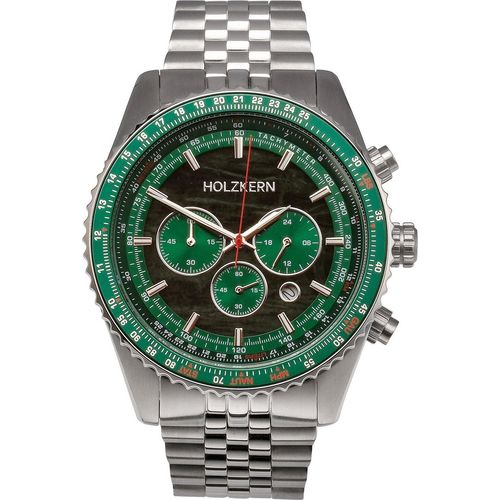 Holzkern Herrenuhr Chronograph Openhorizon Marmor Grün/Silberfarben