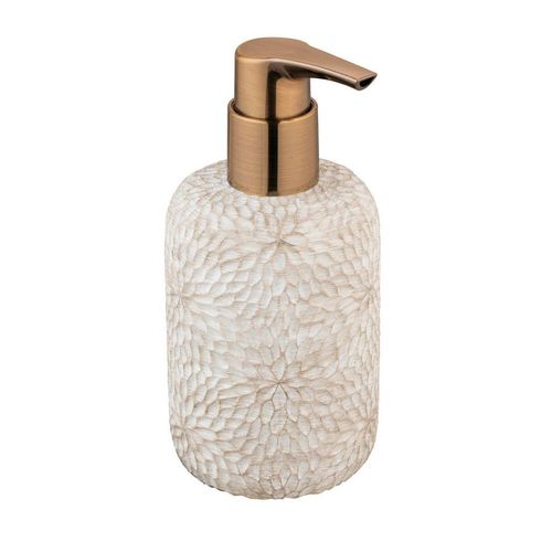 Wenko Seifenspender Montalfano , Weiß, Beige , Kunststoff , 7.5x16.5x7.5 cm , Kunststoffpumpe, Spender problemlos zum Nachfüllen , Badaccessoires,