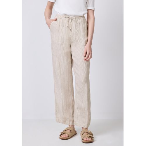 Stoffhose STREET ONE STUDIO, Damen, Gr. 36, Länge 30, schwarz moonstone sand, Stoff, 100% Leinen, gestreift, casual, loose fit lang, Hosen, High Waist
