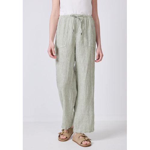 Stoffhose STREET ONE STUDIO, Damen, Gr. 42, Länge 30, peridot grün, Stoff, 100% Leinen, gestreift, casual, loose fit lang, Hosen, High Waist