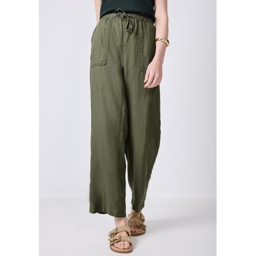 Stoffhose STREET ONE STUDIO, Damen, Gr. 40, Länge 30, peridot grün, Stoff, 100% Leinen, unifarben, casual, loose fit lang, Hosen, Elastikbund mit Tunnelzug