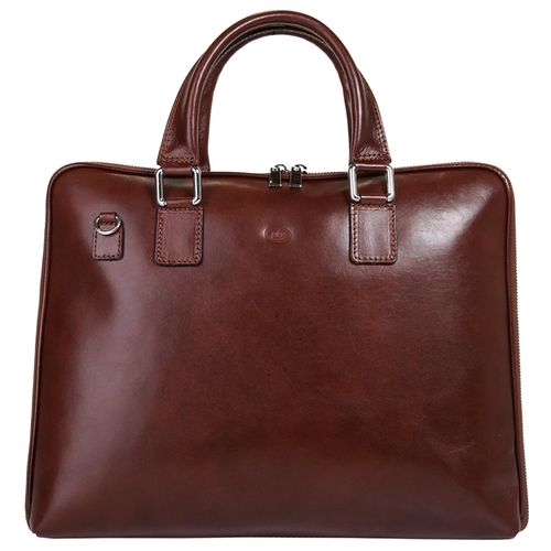 Aktentasche PIKÉ, Damen, Gr. B/H/T: 40cm x 31cm x 7cm onesize, braun, Leder, glänzend, beschichtet, Taschen, echt Leder, Made in Italy