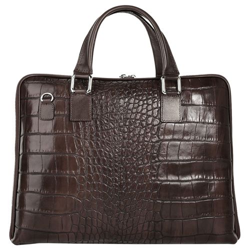 Aktentasche BAGAN, Damen, Gr. B/H/T: 38cm x 29cm x 7cm onesize, braun (dunkelbraun), Leder, glänzend, Taschen, echt Leder, Made in Italy
