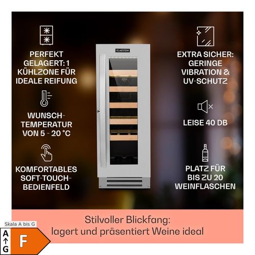 Vinovilla Weinkühlschrank 50l / 20 Flaschen Glastür Edelstahl