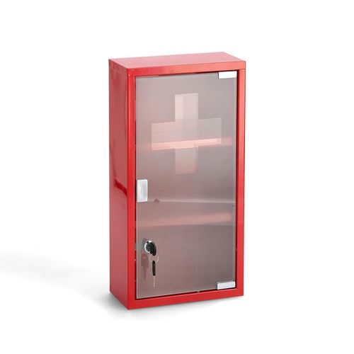Zeller Present Medizinschrank , Rot , Metall , 2 Fächer , 25x45x12 cm , Badezimmer, Badezimmerschränke, Medizinschränke