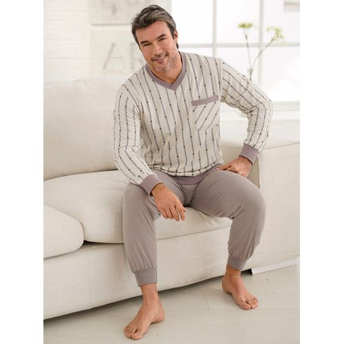 Schlafanzug KINGS CLUB, Herren, Gr. 56/58, beige (natur, braun), 100% Baumwolle, Langarm, Homewear-Sets