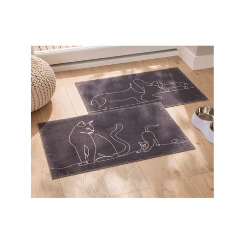 Fußmatte Gr. 1, grau (katzen), B:40cm H:1mm L:60cm, Kunstfaser, Polyamid, Gummi, Teppiche