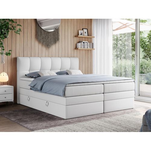 Boxspringbett mit Doppelmatratze - ALVIN-KING - 180 x 200 cm - Weiß - H4