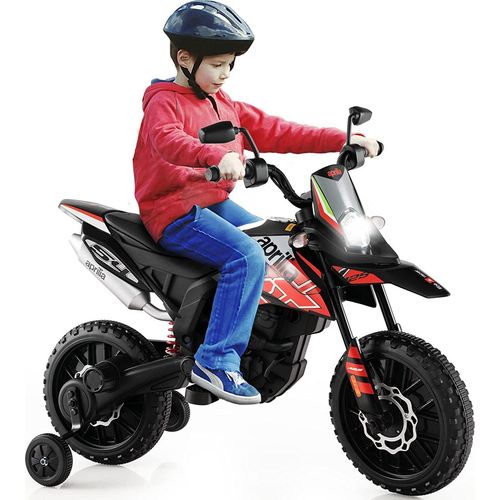COSTWAY 12V Kinder Elektro Motorrad mit Stützrädern, Aprilia Kindermotorrad mit Musik und Scheinwerfer, 5,5-6 km/h, geeignet für Kinder von 3 bis 8 Jahren (Rot)