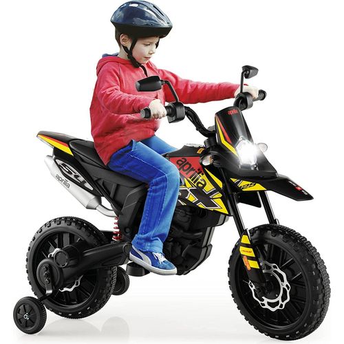 COSTWAY 12V Kinder Elektro Motorrad mit Stützrädern, Aprilia Kindermotorrad mit Musik und Scheinwerfer, 5,5-6 km/h, geeignet für Kinder von 3 bis 8 Jahren (Schwarz)
