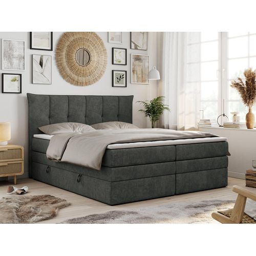Boxspringbett 7-Zonen Taschenfederkernmatratze und Topper - PREMIUM-10-KING - 200x200cm - Dunkelgrau - H4