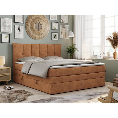 Boxspringbett 7-Zonen Taschenfederkernmatratze und Topper - PREMIUM-10-KING - 140x200cm - Orange - H4